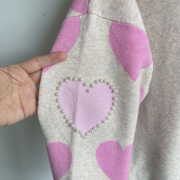 Crown & Ivy Women's Plus Size 2X Pink Heart Pearl Embellished Sweater Preppy - Picture 9 of 14